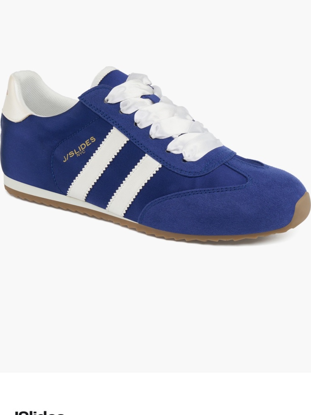 J/Slides Women’s Blue Retro Runner Sneakers with White Stripes!